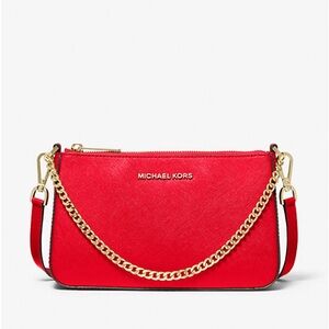 Michael Kors Jet Set Red Crossbody Bag with Gold Chain